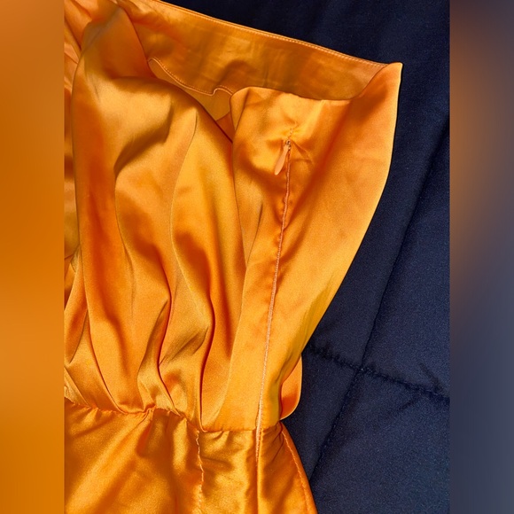 One Shoulder Dress, Satin, short Orange/Gold Color, classy cocktail, Size S - Picture 15 of 16